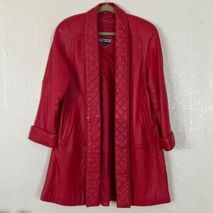 VTG Tibor Red Leather Open Front Longline Jacket, M